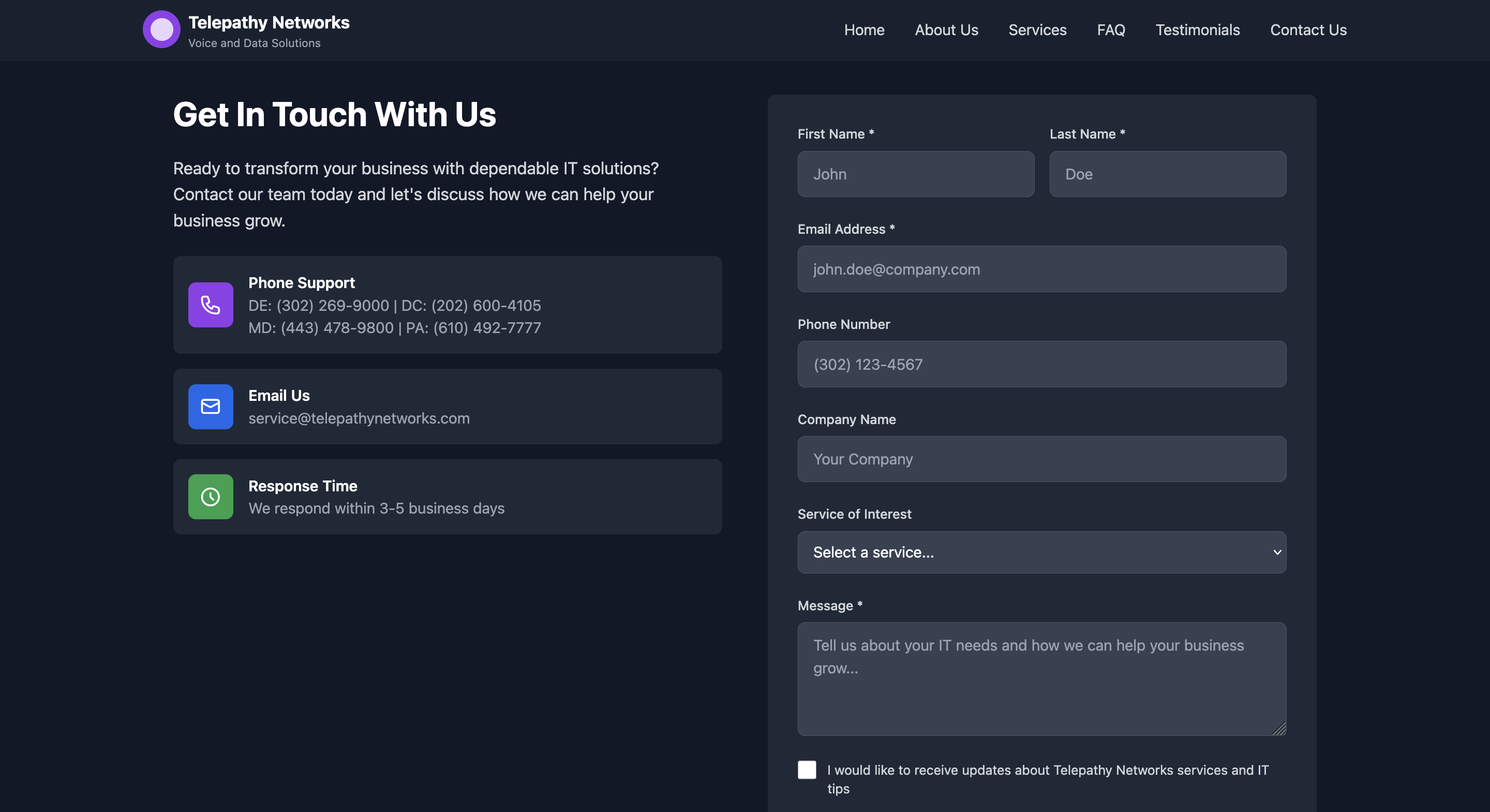 Contact Us Section